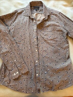 Banana Republic Cotton Patterned Long-Sleeve Shirt - Brown Size Large Slim Fit